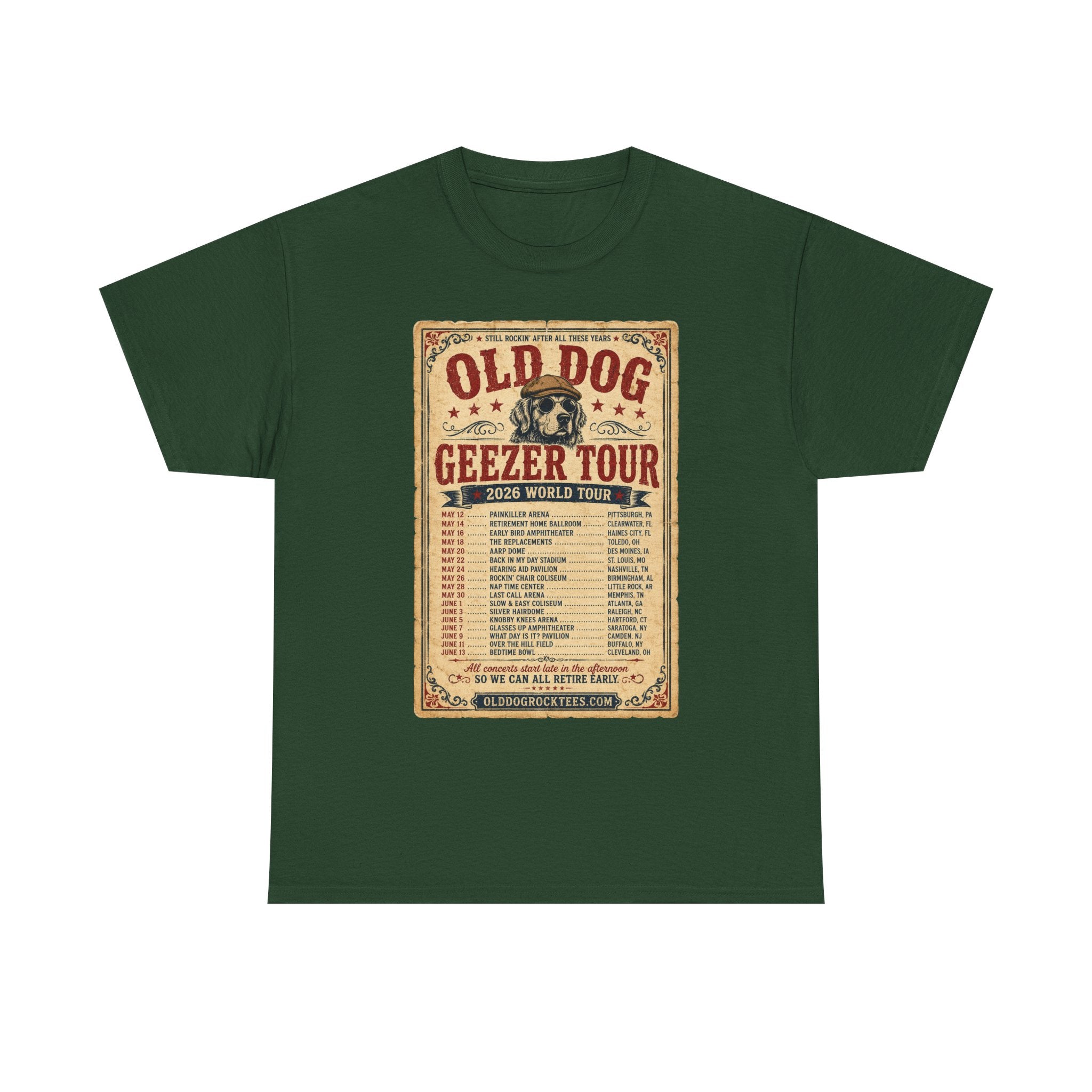 Old Dog Geezer Tour T-Shirt — Vintage Concert Poster Tee