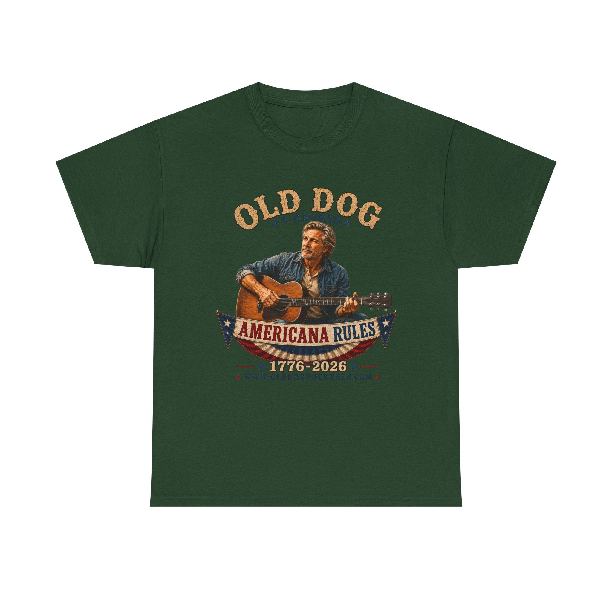 Americana Rules Tee     Old Dog Guitar Vintage Music T Shirt